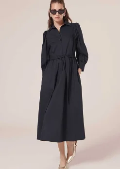 TARA JARMON Rivoltine Midnight Blue Poplin Dress Best Sale