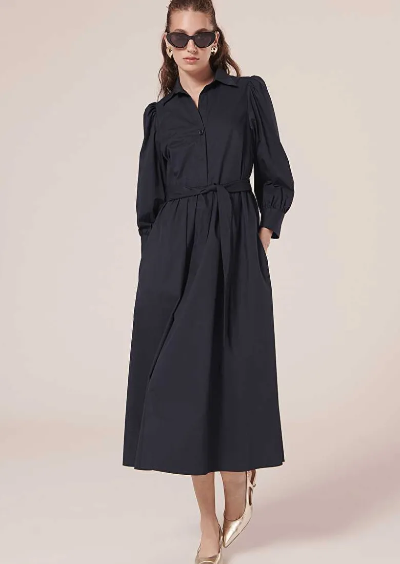 TARA JARMON Rivoltine Midnight Blue Poplin Dress Best Sale