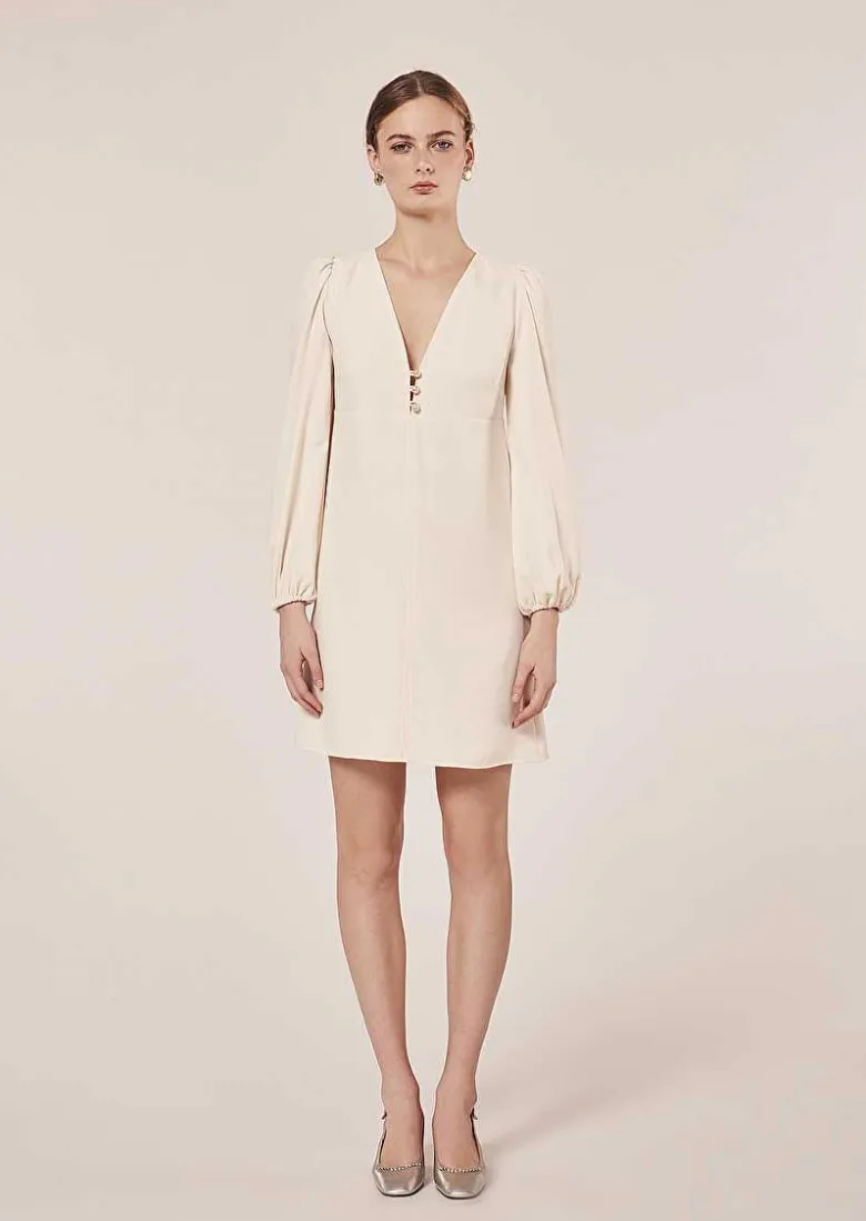 TARA JARMON Rolis Ecru Crepe Dress Online