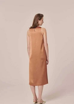 TARA JARMON Roselyne Brown Dess In Fluid Satin Cheap