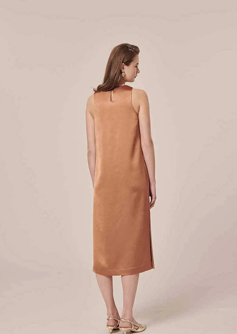 TARA JARMON Roselyne Brown Dess In Fluid Satin Cheap
