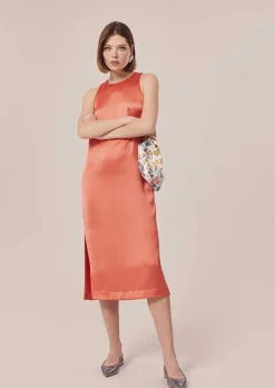 TARA JARMON Roselyne Coral Dess In Fluid Satin Store
