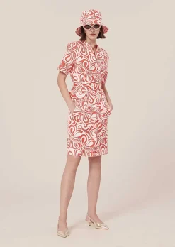 TARA JARMON Rosemarine Ecru With Coral Graphic Design Cotton Dress Online