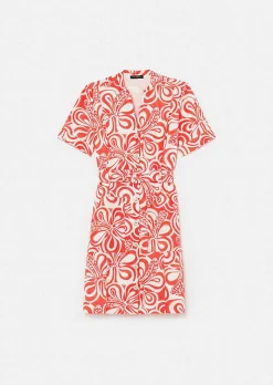 TARA JARMON Rosemarine Ecru With Coral Graphic Design Cotton Dress Online