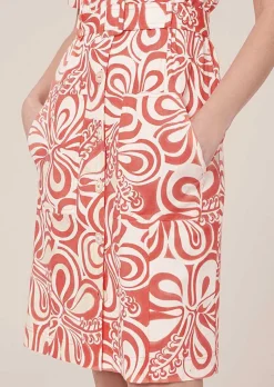 TARA JARMON Rosemarine Ecru With Coral Graphic Design Cotton Dress Online