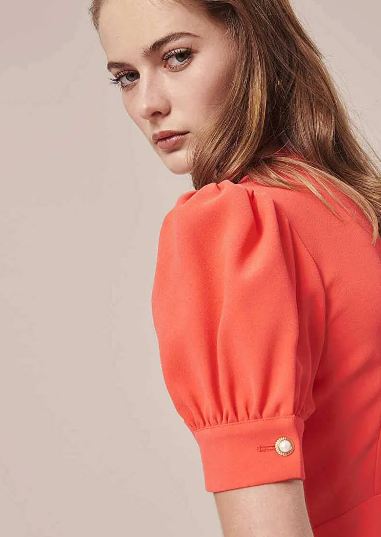 TARA JARMON Roucoule Coral Crepe Dress Flash Sale