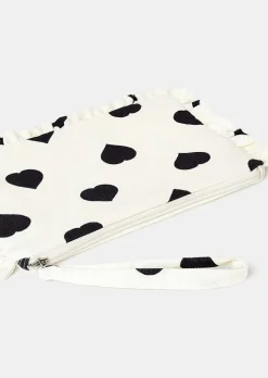 TARA JARMON Sabrina Ecru With Black Polka Hearts Soft Clutch New