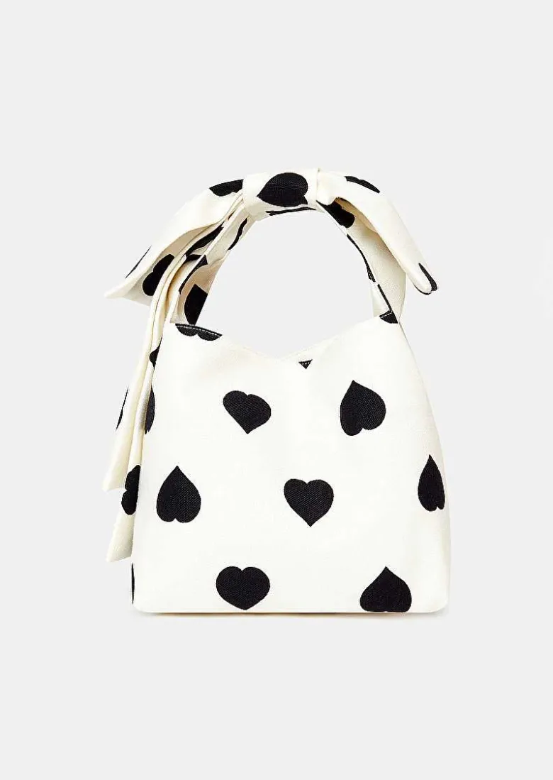 TARA JARMON Sally Ecru With Black Polka Hearts Soft Bag Best