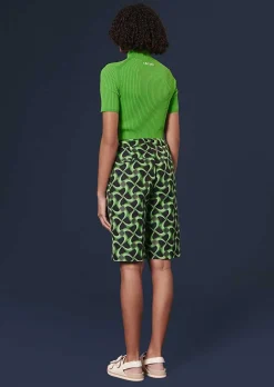 TARA JARMON Samuel Midnight Blue With Green Graphic Design Shorts Store