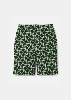 TARA JARMON Samuel Midnight Blue With Green Graphic Design Shorts Store