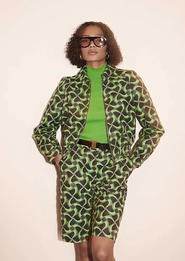 TARA JARMON Samuel Midnight Blue With Green Graphic Design Shorts Store