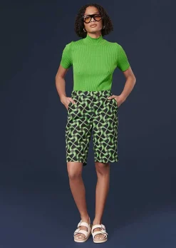 TARA JARMON Samuel Midnight Blue With Green Graphic Design Shorts Store