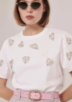 TARA JARMON Taralove White Embroidered Jersey T-Shirt Cheap