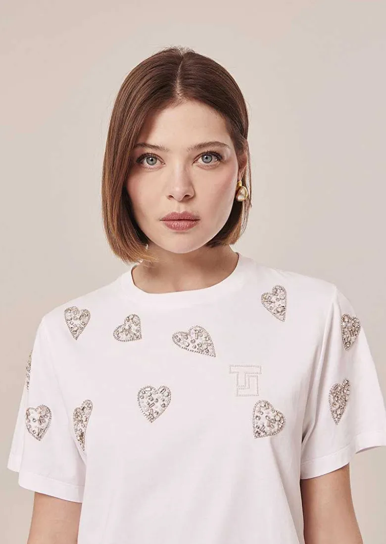 TARA JARMON Taralove White Embroidered Jersey T-Shirt Cheap