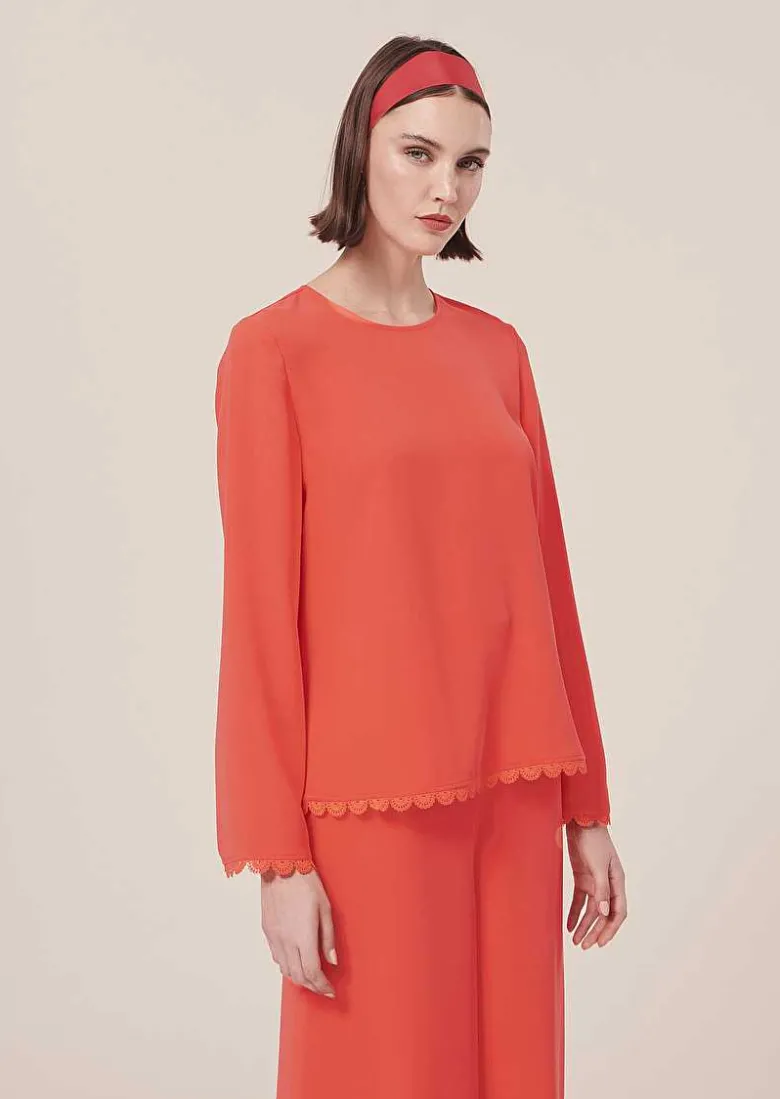 TARA JARMON Tazzio Coral Crepe Top Cheap