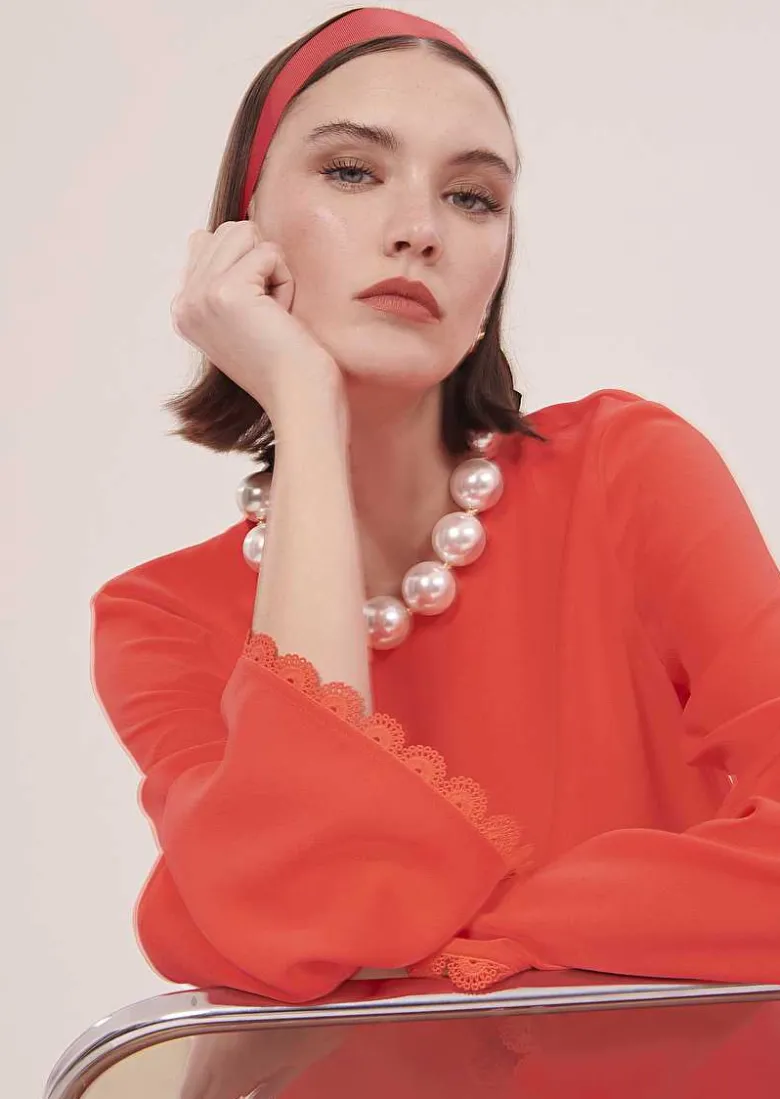 TARA JARMON Tazzio Coral Crepe Top Cheap