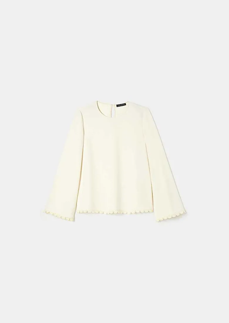 TARA JARMON Tazzio Ecru Crepe Top New