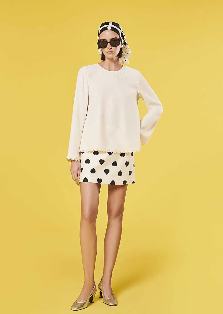 TARA JARMON Tazzio Ecru Crepe Top New