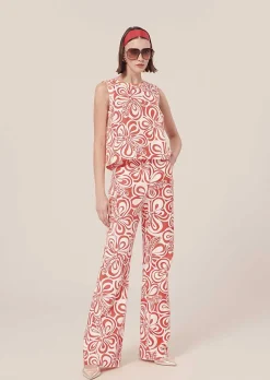 TARA JARMON Teepee Ecru With Coral Graphic Design Top Cheap