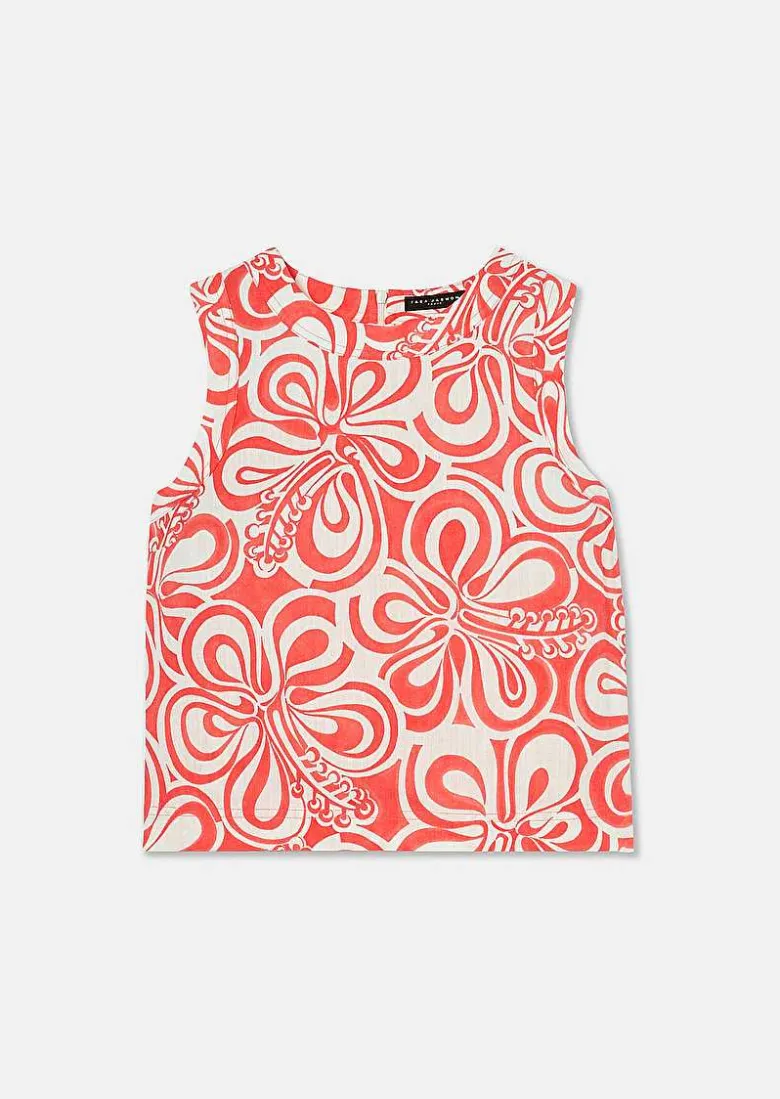 TARA JARMON Teepee Ecru With Coral Graphic Design Top Cheap