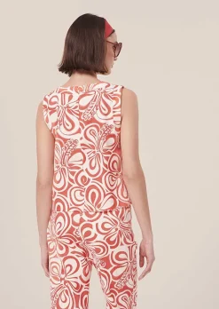 TARA JARMON Teepee Ecru With Coral Graphic Design Top Cheap