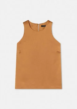 TARA JARMON Tellia Brown Top In Fluid Satin Hot