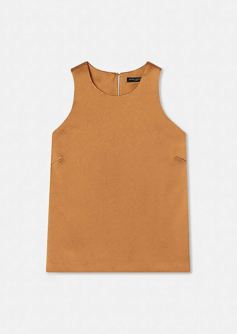TARA JARMON Tellia Brown Top In Fluid Satin Hot