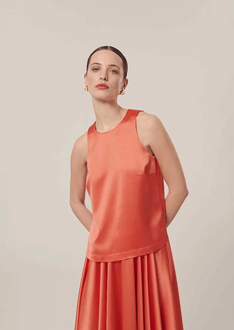 TARA JARMON Tellia Coral Top In Fluid Satin Store