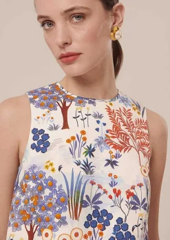 TARA JARMON Teresa Blue Floral Printed Linen And Cotton Top Store