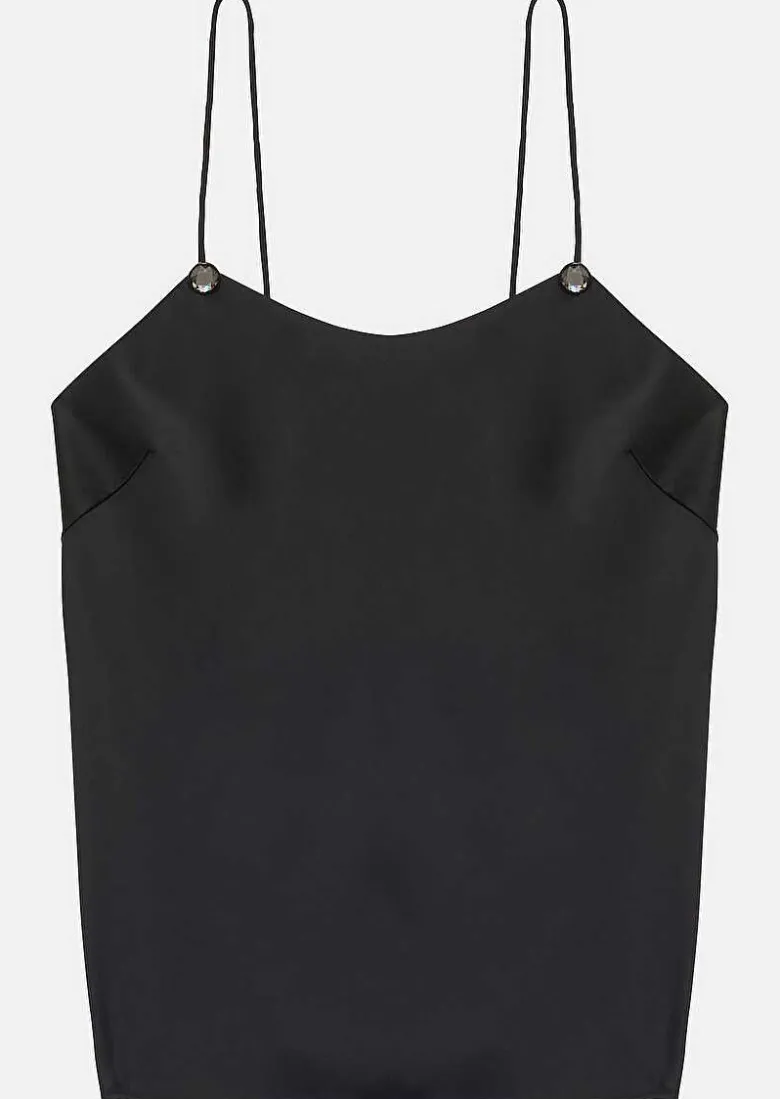 TARA JARMON Tess Black Fluid Satin Tank Top Shop