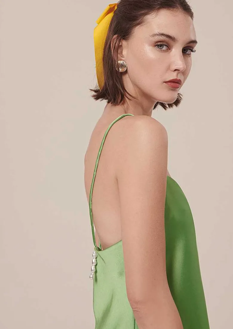 TARA JARMON Tess Green Flowing Satin Top Cheap