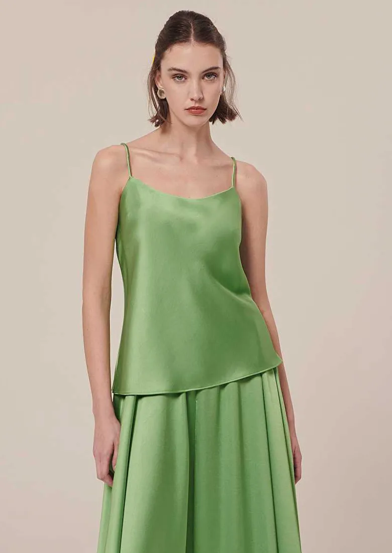 TARA JARMON Tess Green Flowing Satin Top Cheap