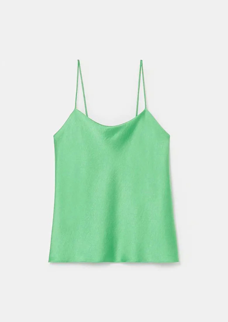 TARA JARMON Tess Green Flowing Satin Top Cheap