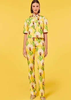 TARA JARMON Thadea Yellow Flowers Printed Top Flash Sale