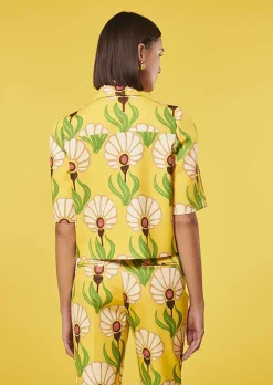 TARA JARMON Thadea Yellow Flowers Printed Top Flash Sale