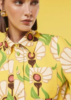 TARA JARMON Thadea Yellow Flowers Printed Top Flash Sale