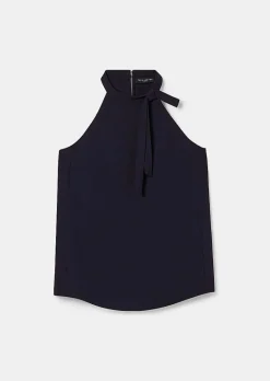 TARA JARMON Tierri Midnight Blue Crepe Top Fashion