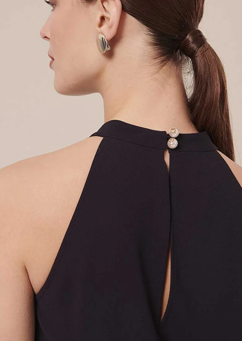 TARA JARMON Tierri Midnight Blue Crepe Top Fashion