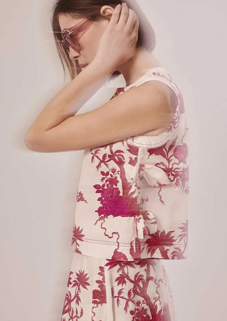 TARA JARMON Tonka Ecru Floral Printed Top Sale