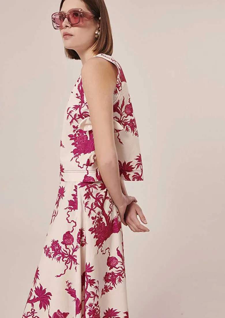 TARA JARMON Tonka Ecru Floral Printed Top Sale