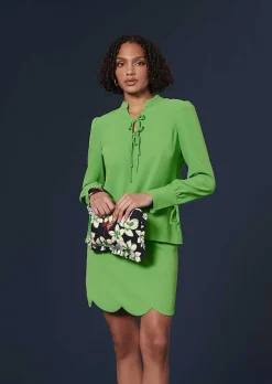 TARA JARMON Toulouse Green Crepe Top Cheap