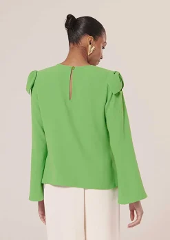 TARA JARMON Tournesol Green Crepe Top Clearance