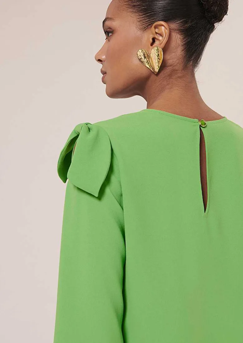 TARA JARMON Tournesol Green Crepe Top Clearance