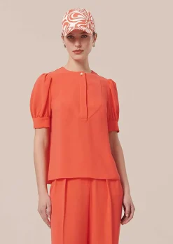 TARA JARMON Tourterelle Coral Crepe Blouse Hot