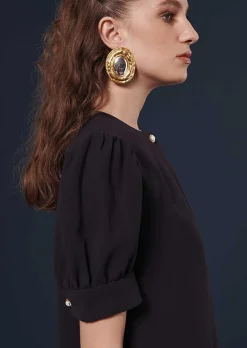 TARA JARMON Tourterelle Midnight Blue Crepe Blouse Sale