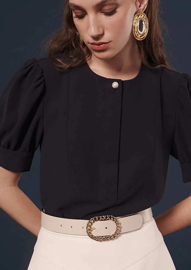 TARA JARMON Tourterelle Midnight Blue Crepe Blouse Sale