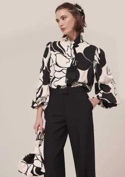 TARA JARMON Toxane Ecru With Black Flowers Top Cheap