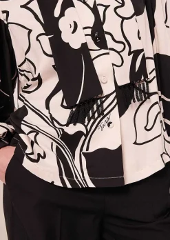 TARA JARMON Toxane Ecru With Black Flowers Top Cheap