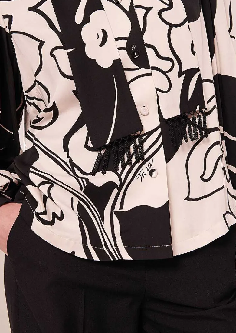 TARA JARMON Toxane Ecru With Black Flowers Top Cheap