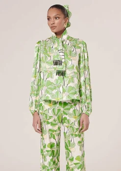 TARA JARMON Toxane Green Floral Printed Top Store